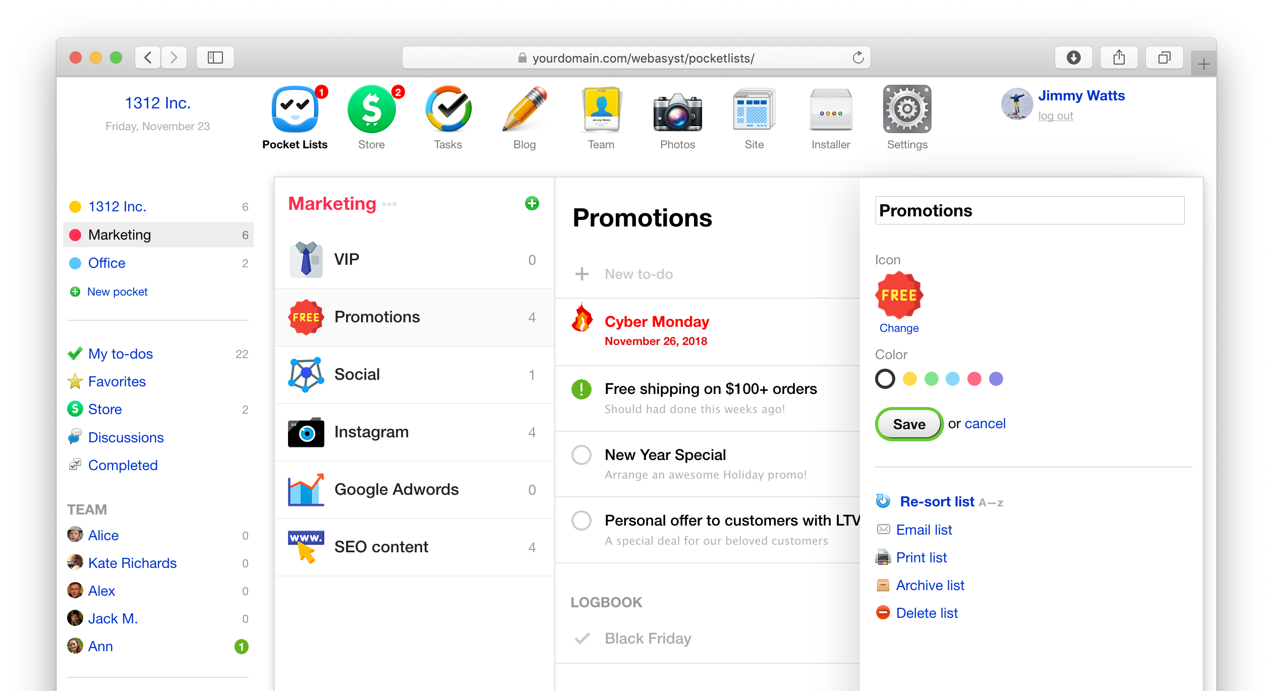 Pocket Lists for Webasyst